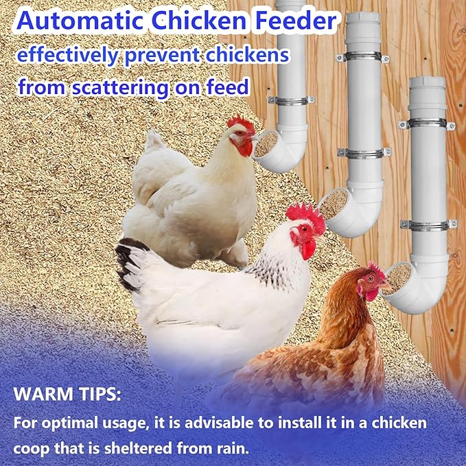 3 Pack PVC Chicken Feeder, 6 lb Capacity Automatic Chicken Feeder No Waste,Easy to Install and Clean for Chicken Poultry Feeder