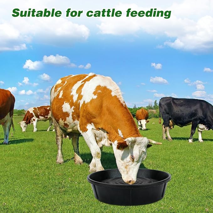 5Pcs Heavy Duty Rubber Feeder Pan, 12Q/3Gal Horses Feed Pan, Large Feed Bucket for Animal Feeding, Livestock Water Bowl Chicken Dust Bath Tub for Horse Goat Pig Dog Farm Livestock Poultry