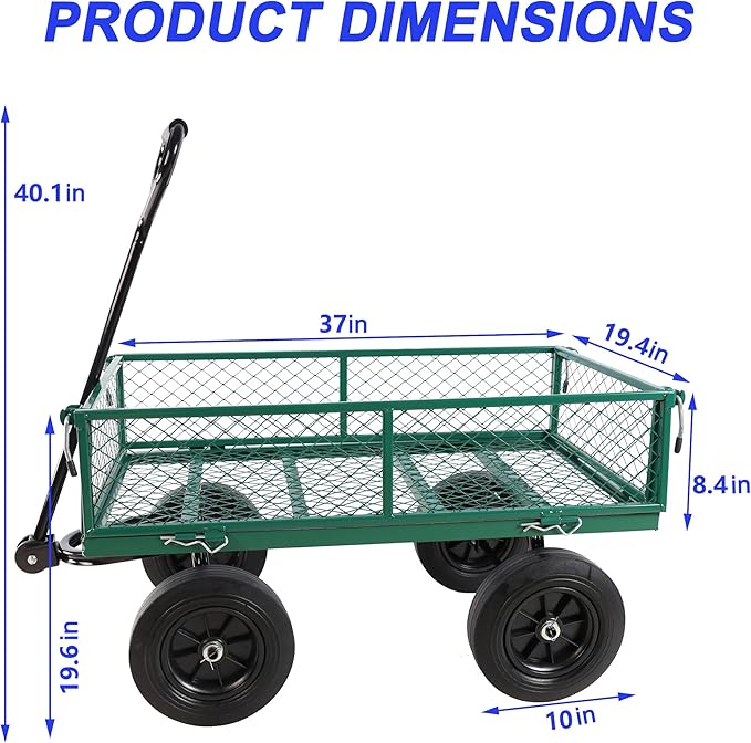 Wagon with Removable Sides - Can be Used in Farms, Warehouses etc - Dump Cart - Solid Green Wheels