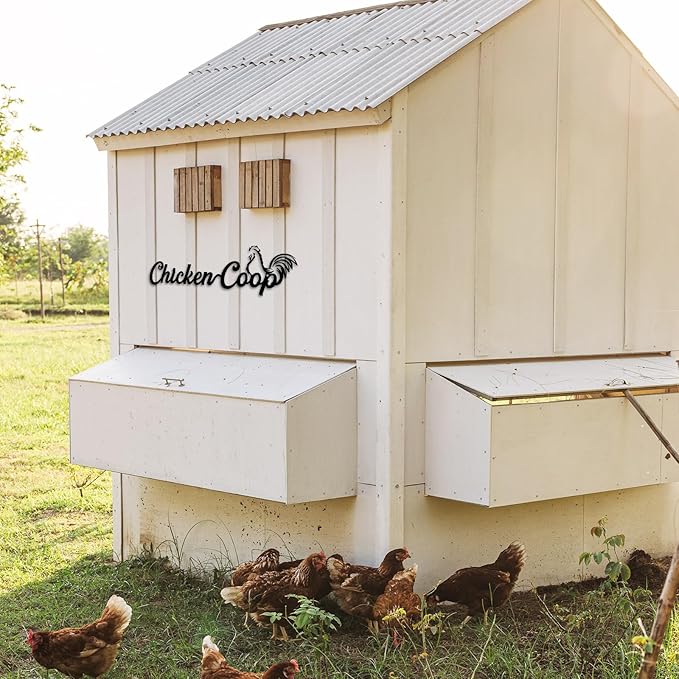 Metal Chicken Coop Signs with Rooster, Funny Chicken Coop Signs for Coop Door Home Farm Farmhouse Kitchen Wall Decor 4.3x16 inches