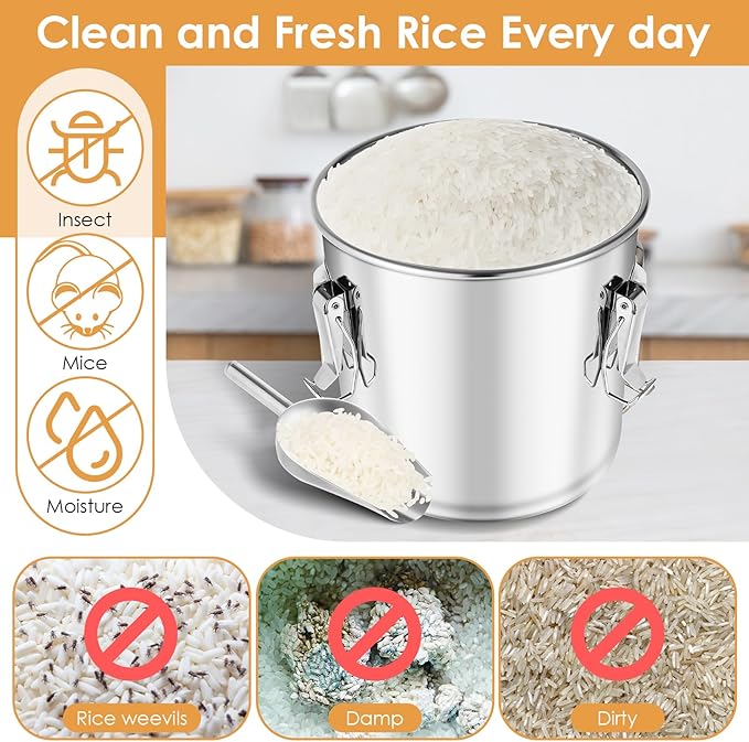Stainless Steel Containers with Lids,40 lbs Large Capacity Food Storage Containers for Rice Flour Sugar Grain Coffee Bean,Airtight Canister for Kitchen & Pantry Organization