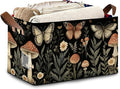 Vintage Mushroom Storage Baskets,Butterfly Plants Foldable Large Capacity Organizer Bins with Waterproof Lining and Leather Handles for Closet,Shelf,Bedroom 17x11.5x10Inch