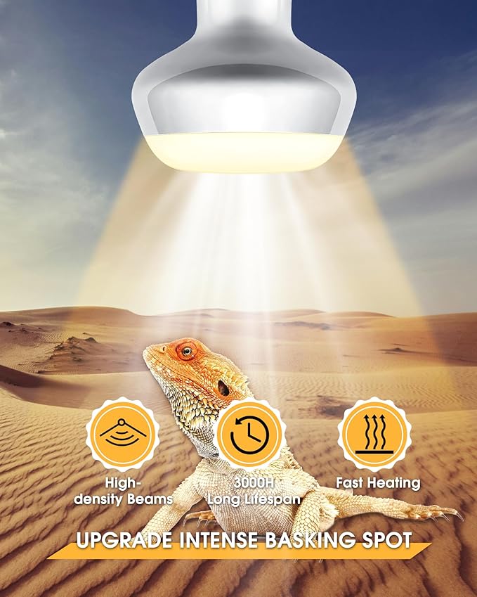 EvaStary Reptile Heat Bulb, 100W Simulated Natural Daylight Reptile Basking Spot Light Bulbs, UVA Reptile Heat Lamp Bulbs for Reptiles, Bearded Dragon, Lizard, Amphibian, Turtle, Snake, Chicken, 2Pack