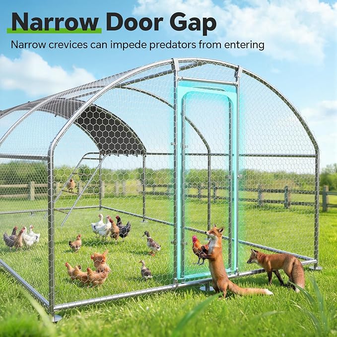Chicken Coop with Roosting Perch, Large Metal Chicken Hen Run Poultry Cage with Water-Resident Cover for Rabbit Duck House Walk-in Chicken Pen for Yard, Dome Roof(10’ W x 19.7’ L x 6.4’ H)