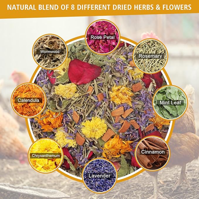 20oz Chicken Nesting Box Herbs - Natural Vacuum-Packed Blend of 8 Dried Flowers & Herbs - Bulk Herbs for a Fresh Chicken Coop, Promote Healthy Hens, Enhance Comfort & Boost Eggs Laying