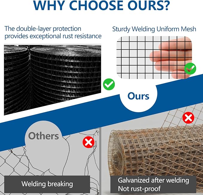 Black Hardware Cloth 1/2 inch 19Ga PVC Coated Wire Mesh Vinyl Coated Fence Welded Metal Chicken Wire Fencing Roll (1/2 inch 36in x 100ft)