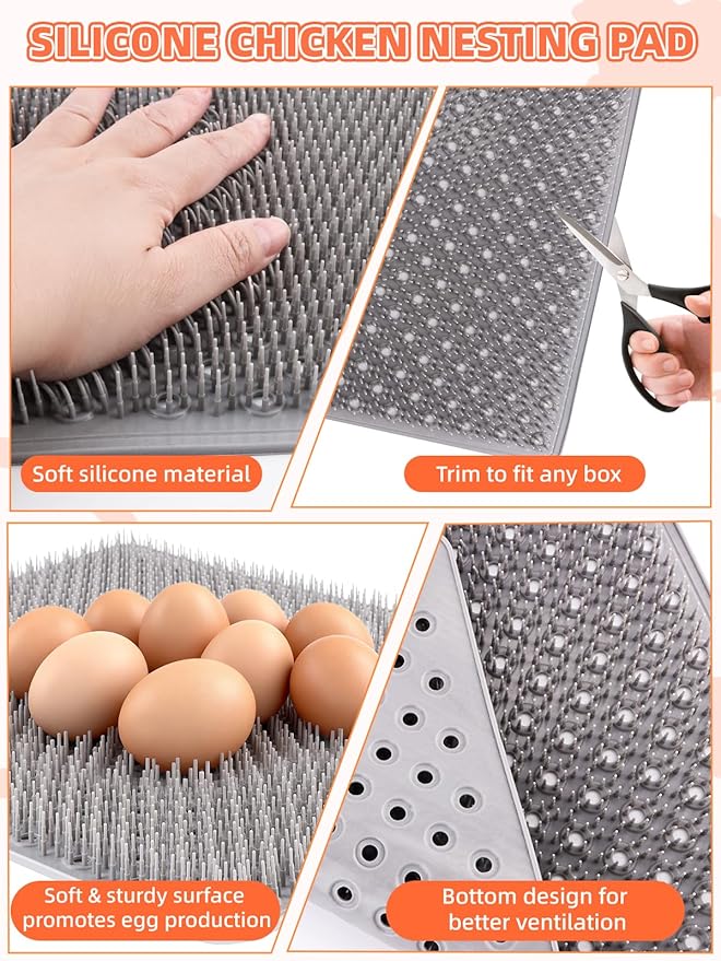 Kalolary 6 Pack Washable Chicken Nesting Pads for Chicken Coop, Silicone Nesting Box Pads for Chickens Bedding, Reusable Chickens Coop Accessories for Hens Laying Eggs, Easy to Clean