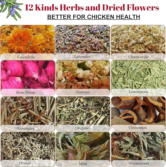 14oz Chicken Nesting Herbs for Chicken Coop - Nesting Box Herbs with 12 Dried Floral Herbs for Chickens, Coop Refresher for Chickens & All-Season Bedding for Backyard Laying Hens, Chicks