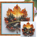 Maple Leaf Forest Cabin Stamped Cross Stitch Kits for Adults Beginners - 45x45cm 11CT Pre-Printed Embroidery Needlepoint Starter Kit, DIY Craft Perfect for Christmas Gift Home