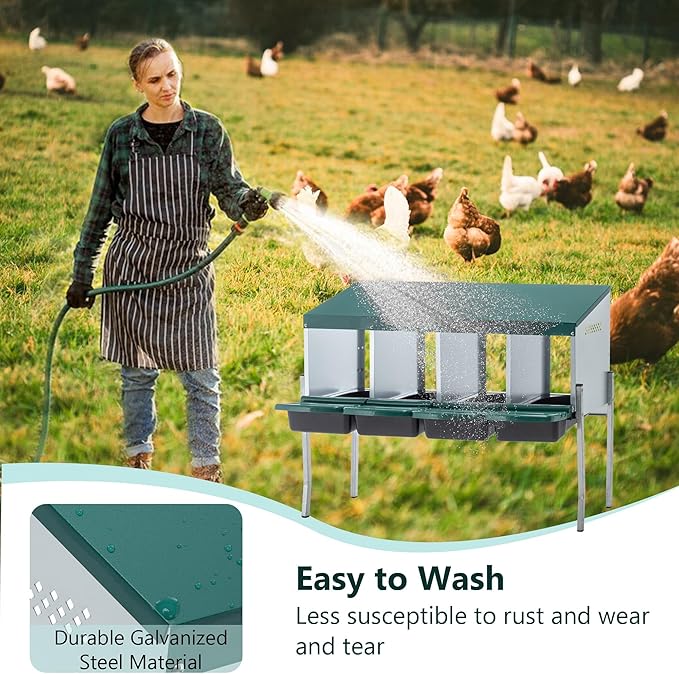 4-Compartment Chicken Nesting Boxes with Legs and Cover, Metal Nesting Boxes with Removable Tray