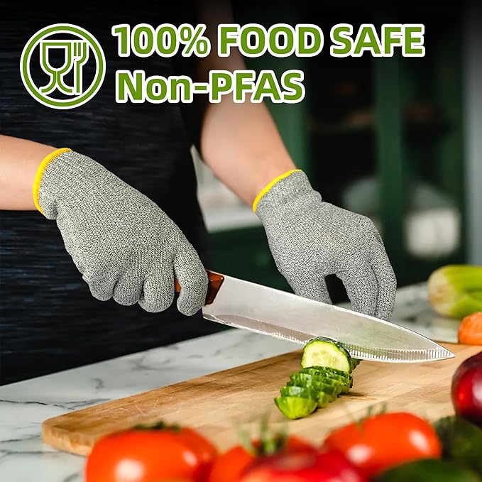 Schwer 2 Pairs High Level ANSI A7 Cut Resistant Gloves, Food Grade Cutting Gloves for Chef, Mandoline Glove for Kitchen Meat Cutting, Wood Caving, Ambidextrous, Breathable & Cool, PR1508, XL