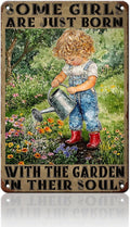 PEACHGARDEN Garden Signs for Outside Some Girls Are Just Born with The Garden Metal Tin Sign Vintage Outdoor Decor for Yard Patio Shed 8x12inch