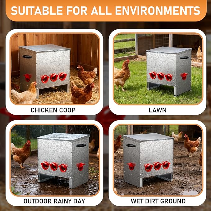 Outvita Metal Chicken Feeder 85 Pounds 5 Ports, No Waste Automatic Chicken Feeder, Metal Poultry Feeder with Handle for Chickens Duck Bantams Pheasants Poultry Coop Weatherproof, Rodent Proof