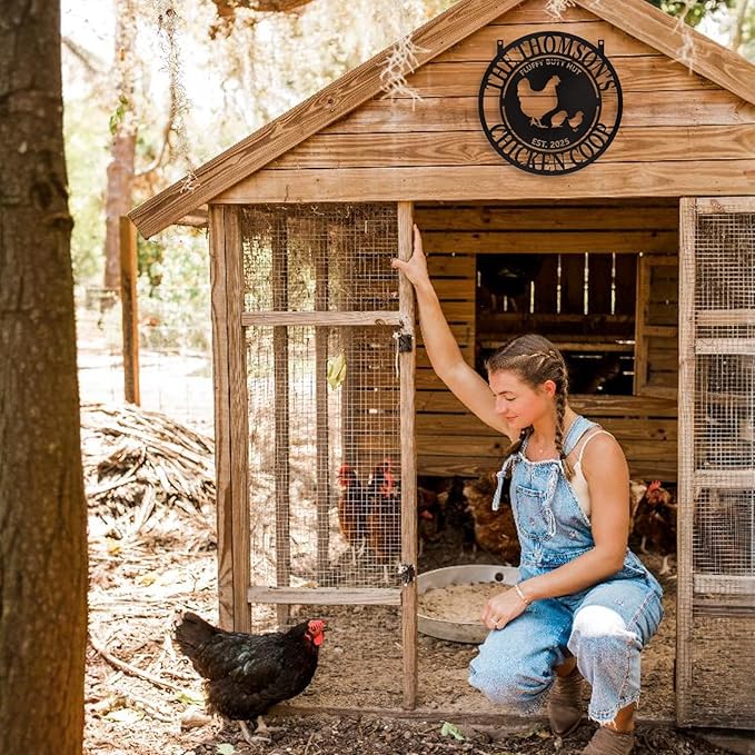 Personalized Chicken Coop Signs, Metal Funny Farm Decor, Chicken Coop Accessories, Metal Outdoor Wall Art, Custom Hen House Sign, Rustic Farmhouse Wall Decor for Farm Yard Garden Color08