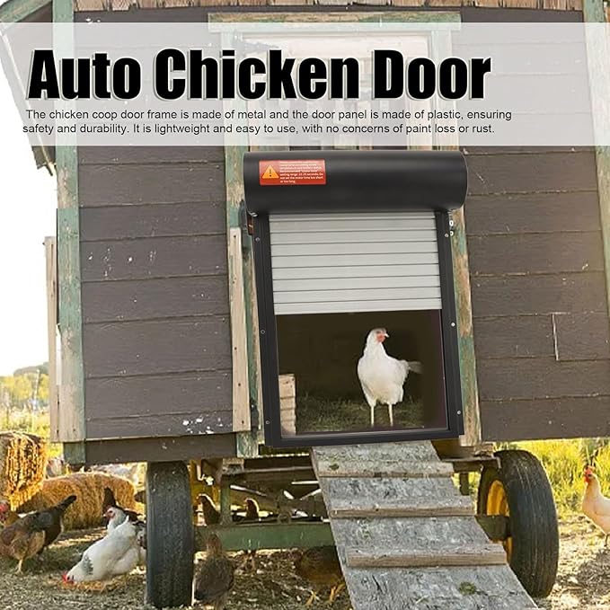 Solar Powered Chicken Coop Door Opener with Timer, Sturdy Metal Material, Timed Mode and Manual Mode to Poultry, LED Display Control (Black)