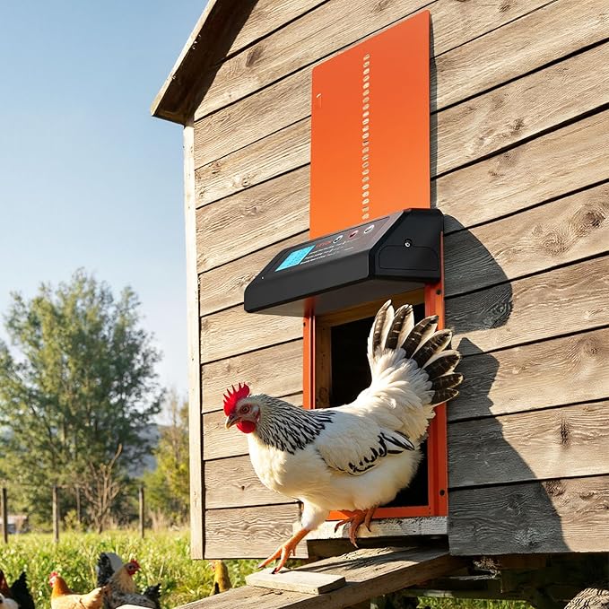 VEVOR Automatic Chicken Coop Door, Battery Powered Chicken Coop Door with Timer & Manual Setting, Anti-Pinch Security, Durable Aluminum Alloy, Chick Run Gate Opener with Waterproof Sealing, Orange