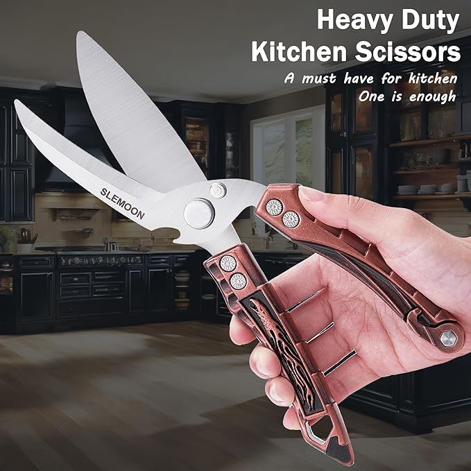 Kitchen Shears Heavy Duty Poultry Shears for Bone,Chicken,Turkey,Meat,Fish and Pizza Cutting Board Kitchen Scissors All Purpose for Food Ideal for Chef and Home Cooking,Dishwasher Safe Bronze
