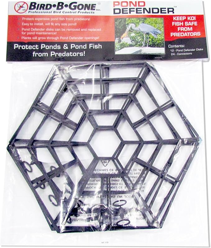 Bird B Gone Pond Defender (12 Pack) - Floating Koi Pond Cover & Heron Deterrent, UV-Protected Interlocking Discs for Fish Pond Protection - Alternative to Pond Netting for Koi Ponds & Water Gardens