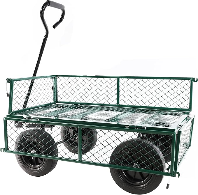 Wagon with Removable Sides - Can be Used in Farms, Warehouses etc - Dump Cart - Solid Green Wheels