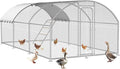 Large Metal Chicken Coop with Roosting Perch Walk-in Poultry Cage Chicken Run House Chicken Pen Dome Shaped Coop with Waterproof Cover for Outdoor Backyard Farm Use (10' L x 19.7' W x 6.4' H)