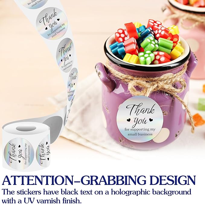 500 Pcs Thank You Stickers for Small Business, 2 Inches Self-Adhesive Elegant Round Seal for Envelopes, Party Favor