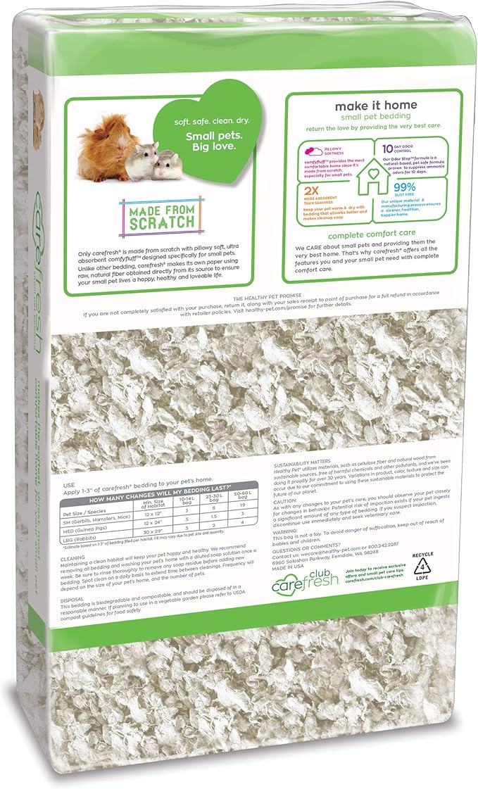 Carefresh 99% Dust-Free White Natural Paper Small Pet Bedding with Odor Control, 23 L (Pack of 2)