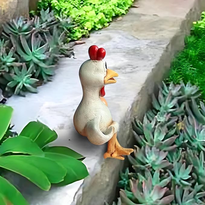 Funny Chicken Decor Sculpture - Sitting Cartoon Chicken Statues for Garden Backyard Resin Chicken Figurine for Fence Yard Home Patio Office Cute Animal Statues for Farmhouse Tabletop Decor