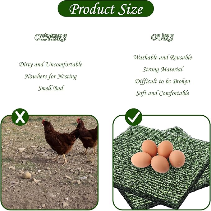 6 Pack Nesting Pads for Chicken Coop 12” x 12” Chicken Nesting Pads Washable Plastic Nesting Box Pads Chicken Coop Accessories for Chicken Hen Box Laying Eggs (Green)