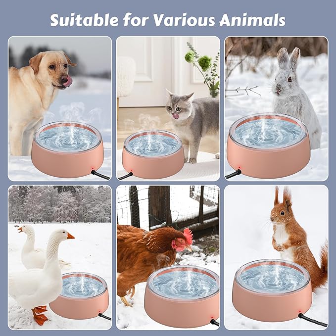 Newget 3L Heated Water Bowl, Outdoor Large Heated Dog Bowls, Outside Waterproof Heated Pet Bowl with Chew Resistant Cord, Smart Thermal Dish Provides Drinkable Water in Winter for Cat, Rabbit, Chicken