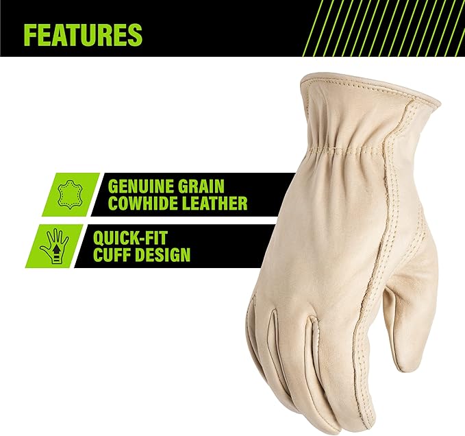 AWP Grain Leather Pigskin Work Gloves for Men and Women, Made with Premium Grain Pigskin Leather, Large