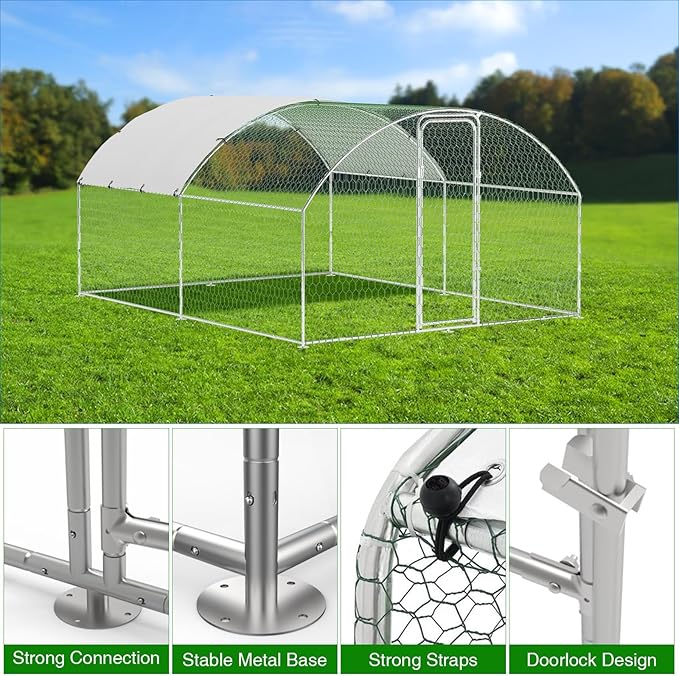 Large Metal Chicken Coop, Walk-in Poultry Cage, Chicken Run Pen House with Waterproof & Anti-Ultraviolet Cover Chicken Coop Run with Double Lockable Doors for Outdoor and Backyard 9.8 x 13.1 x 6.6 ft