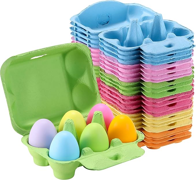 120 Pcs Egg Cartons Half Dozen, Colorful Paper Pulp Cute Egg Basket Storage Container Holder, Easter Valentine Lover Gift Chicken Eggs Crate with Labels, Hold Up to 6 Huevos with Label Sticks