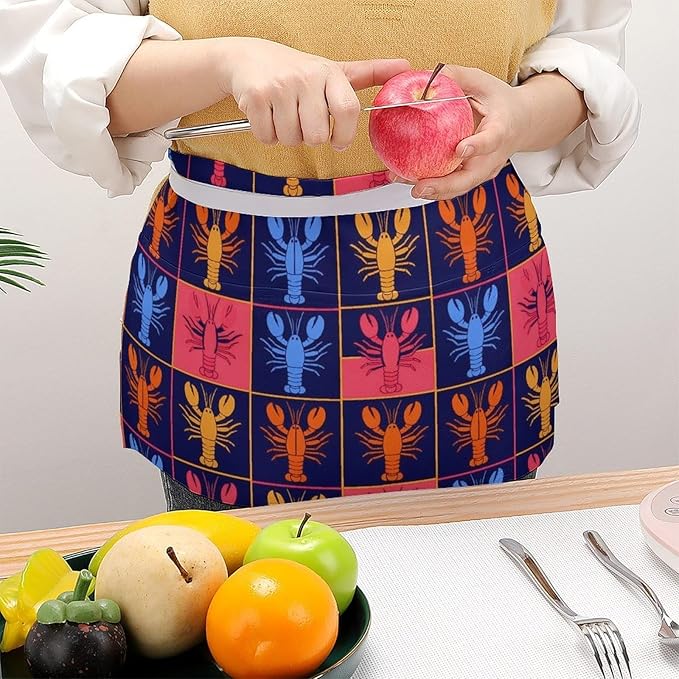 Unisex Chef Waiter Apron Waist Half Short Serving Aprons with 3 Pockets