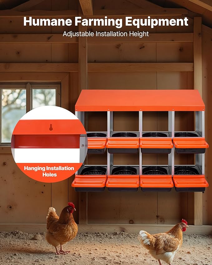 VEVOR 2 Tiers Chicken Nesting Boxes, 8 Compartments, Metal Egg Laying Boxes with Protective Collection Lids, Roll Out Nesting Box, Easy to Assemble, Ideal for Hens, Ducks, Chickens, and Other Poultry