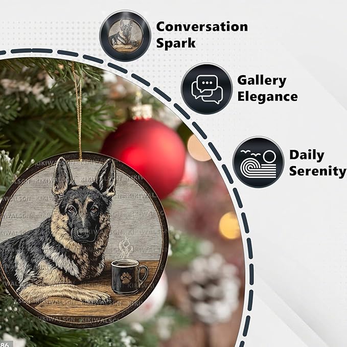 Vintage German Shepherd Dog Round Metal Sign Retro Coffee Tin Sign Nostalgic Dog Lovers Wall Decor Decorations for Home Bedroom Living Room Cafe Bar Man cave Office 12 * 12 In