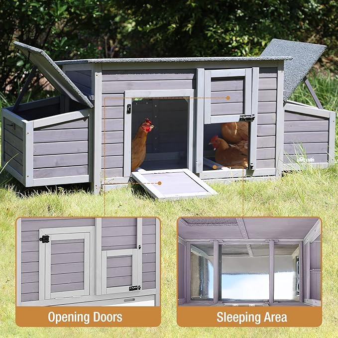 Gutinneen Chicken Coop Outdoor Wooden Hen House with Nesting Box Poultry Cage with 2 Perches,2 Large Front Doors