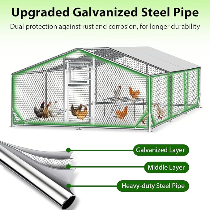 20x10FT Large Metal Chicken Coop, Functional Split Door Chicken Coop Run with Cover & Hardware Cloth,Heavy Duty Chicken Pen with Aluminum Frame, Easy Setup Animal Run for Hen, Duck, Goat