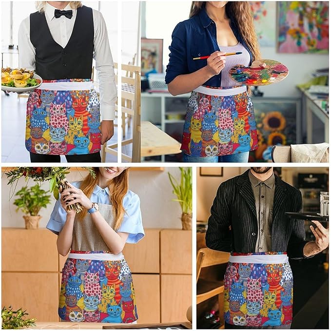 Half Apron with 3 Pockets Chef Cooking Kitchen Restaurant Aprons for Women Men