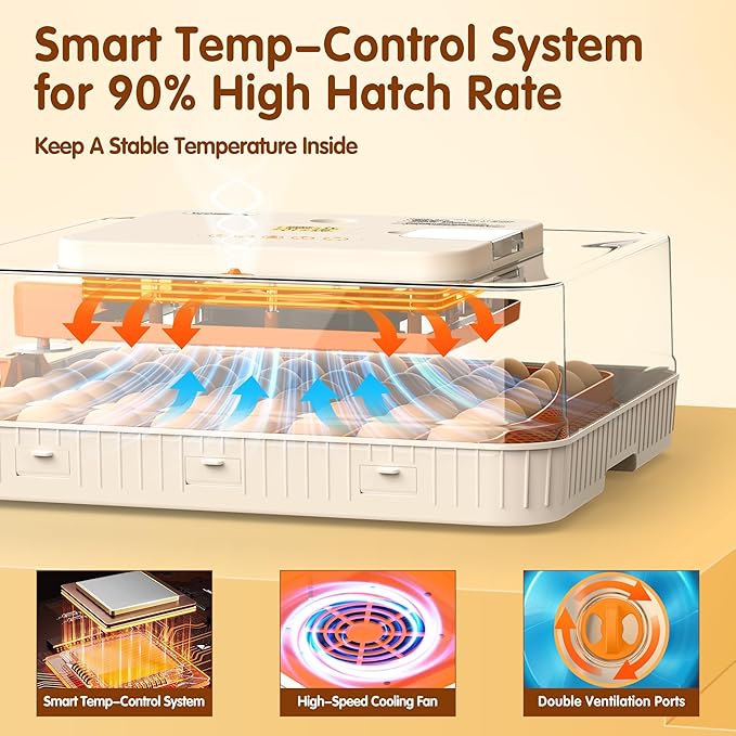 Incubator for Hatching Eggs, 56 Eggs Incubator with Automatic Egg Turning, Temperature & Humidity Control, LED Egg Candler, Incubation Days Display, for Chicken, Duck, Goose, Quail, Parrot Bird Eggs