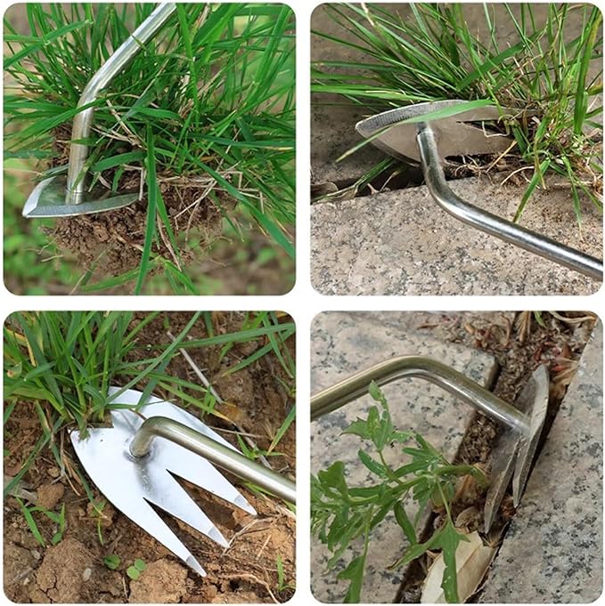 Weed Puller Tool, Weeding Artifact Uprooting Weeding Tool, Garden Weeder Tool 4 Teeth Manganese Steel Forged, Weed Master Weeding Tool, Weed Removal Tool for Vegetable Backyard Farm (Silver-3pcs)