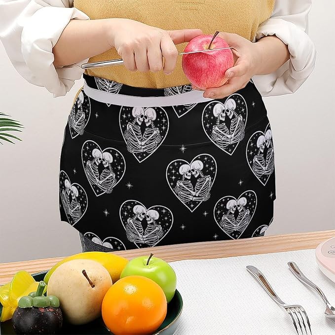 Unisex Apron for Cooking Server Waitress Half Waist Apron with 3 Pockets