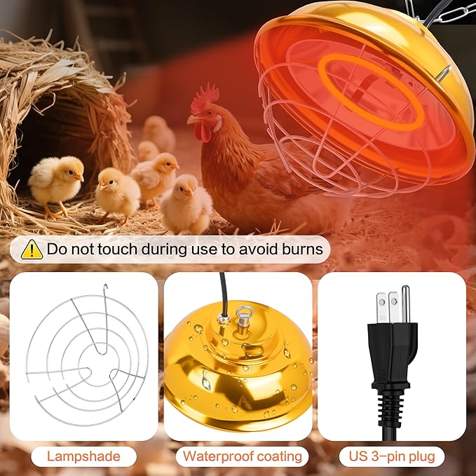 300W Heat Lamp for Chickens Coop, Waterproof Chicken Coop Heater Lamp, Adjust 2 Mode Temperature&Hanging Height for Indoor Outdoor Suitable for Chick, Duck, Rabbit and Dog