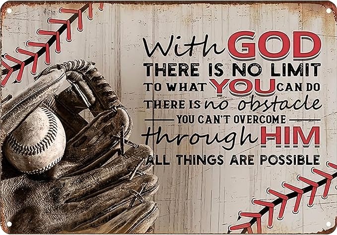Tin Sign Baseball Posters for Boys Bedroom-Baseball Gifts for Boys 8-12,Baseball Decor for Boy Room 8x12 Inch