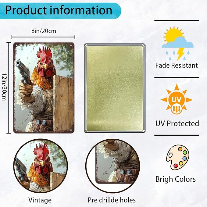 Funny Chicken Signs Farm Chicken Aluminium Sign Metal Chicken Signs Decor Home Ktichen Farm Are Wall 12x8 Inch Vintage Chicken Signs For Coop Metal Tin Signs Poster