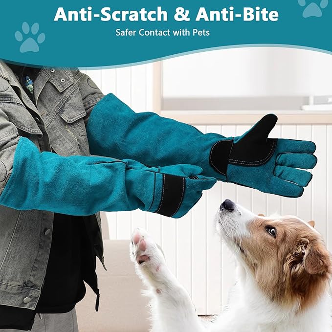 VINGVO Animal Handling Gloves, Anti Scratch Bite Resistant Gloves, Cowhide Multipurpose Pet Glove for Cat Dog Snake Falcon