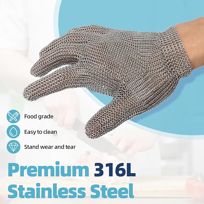 Cut Resistant Glove, Food Grade Stainless Steel Chainmail Butcher Glove for Cutting Meat Oyster Shucking Slicing Fish
