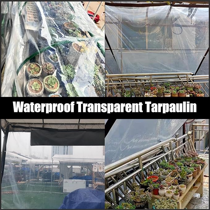 Clear Tarp, Heavy Duty Waterproof Plastic Tarps with Grommets Clear Vinyl Tarps Transparent Tarpaulin for Outdoor Porches Patio Enclosure Roofs Greenhouse Plant Chicken Coop Cover