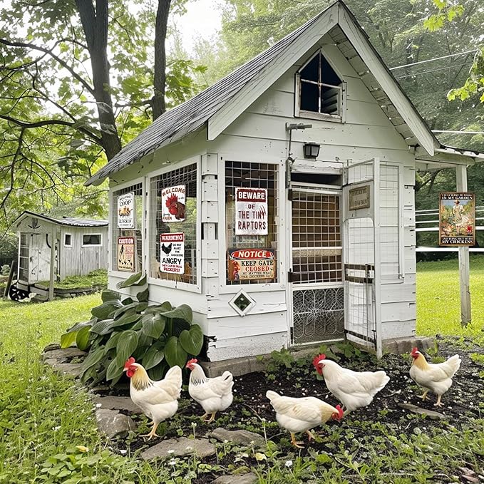 Chicken Signs Welcome to The Funny Farm Sign Chicken Coop Signs Outdoor Decor Metal Chicken Yard Sign Gifts 8x12 Inch