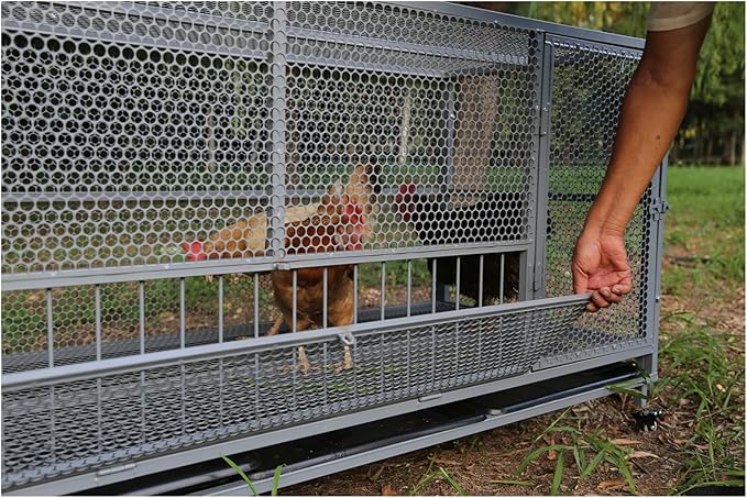 Chicken Cage Metal Poultry Breeding Coop With Pull-Out Trays Feeding Troughs And Wheels Chickens Coop Run Enclosure Pen For Yard Farm Small Animals Duck Ra(Size:150*60*73cm(59*23.6*28.7in),Color:Gray)