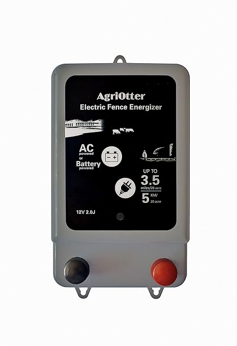 Electric Fence Energizer 20 Acre 2 in 1 Powered by Battery or AC Outlet 10000V 2J Pulse Electric